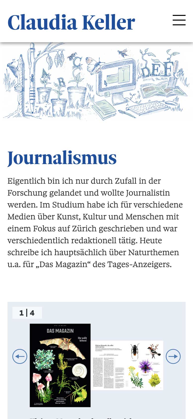 Startseite von claudia-keller.ch auf dem Smartphone – mobile Ansicht