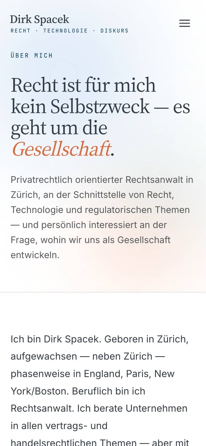 Startseite von dirkspacek.ch auf dem Smartphone – mobile Ansicht