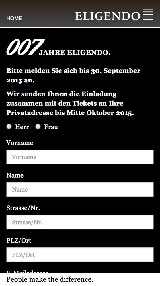 Jubiläums-Anmeldeformular ELIGENDO – mobile Ansicht
