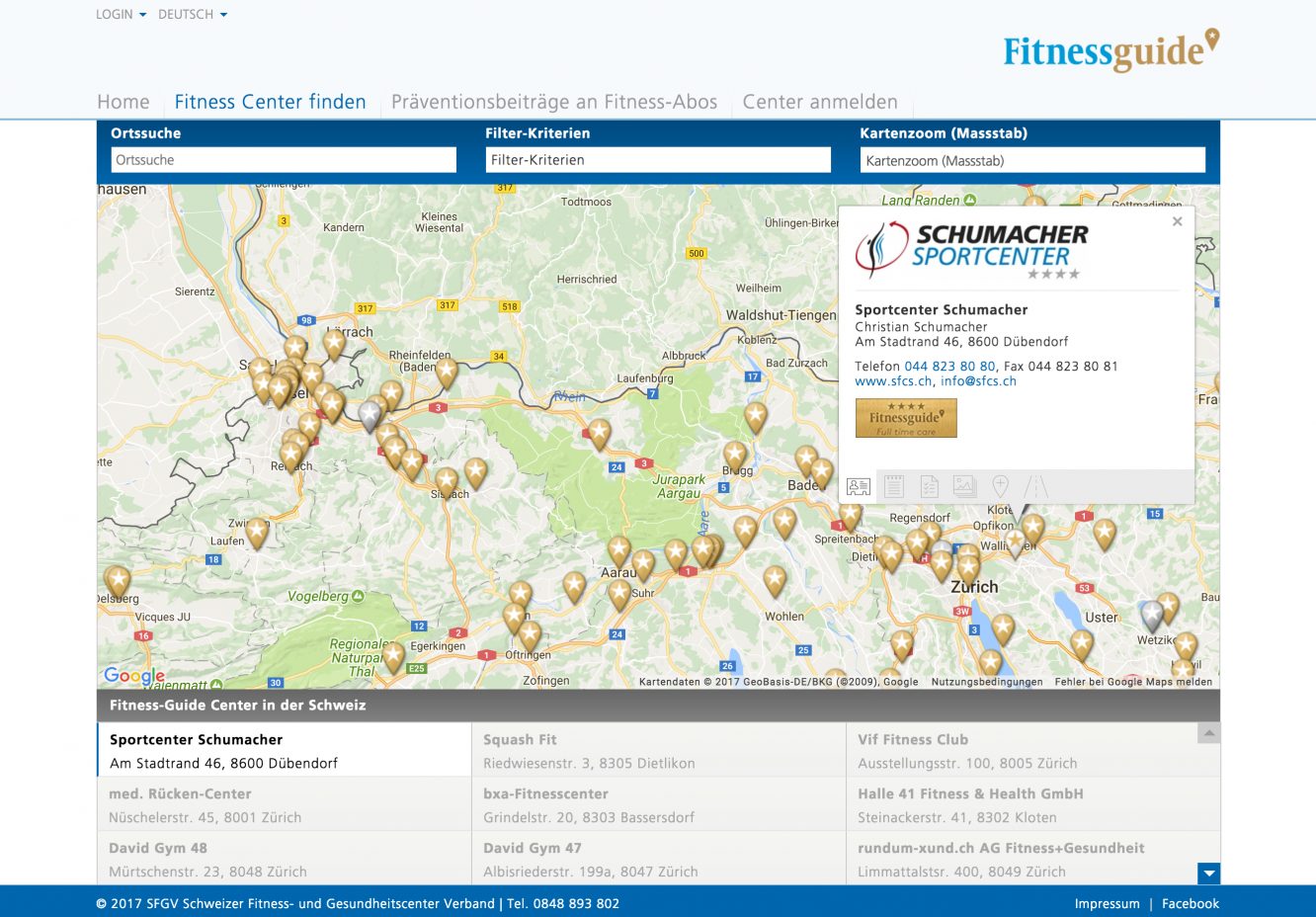 Fitness-Guide Qualitätslabel für Center und Kursanbieter – Desktop-Ansicht