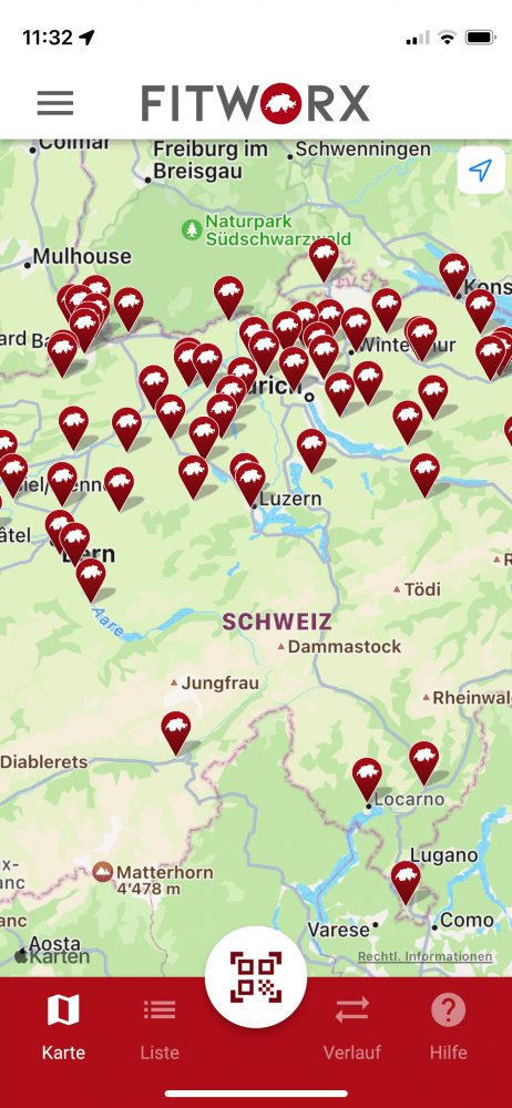 FITWORX App – Gastcenter auf der Karte