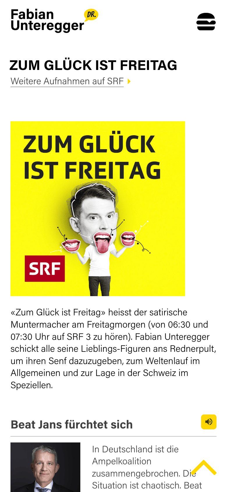 Schweizer Komiker Fabian Unteregger – mobile Ansicht