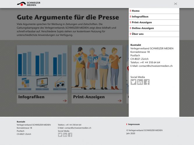 Argumente für die Presse Verlegerverband SCHWEIZER MEDIEN – Desktop-Ansicht