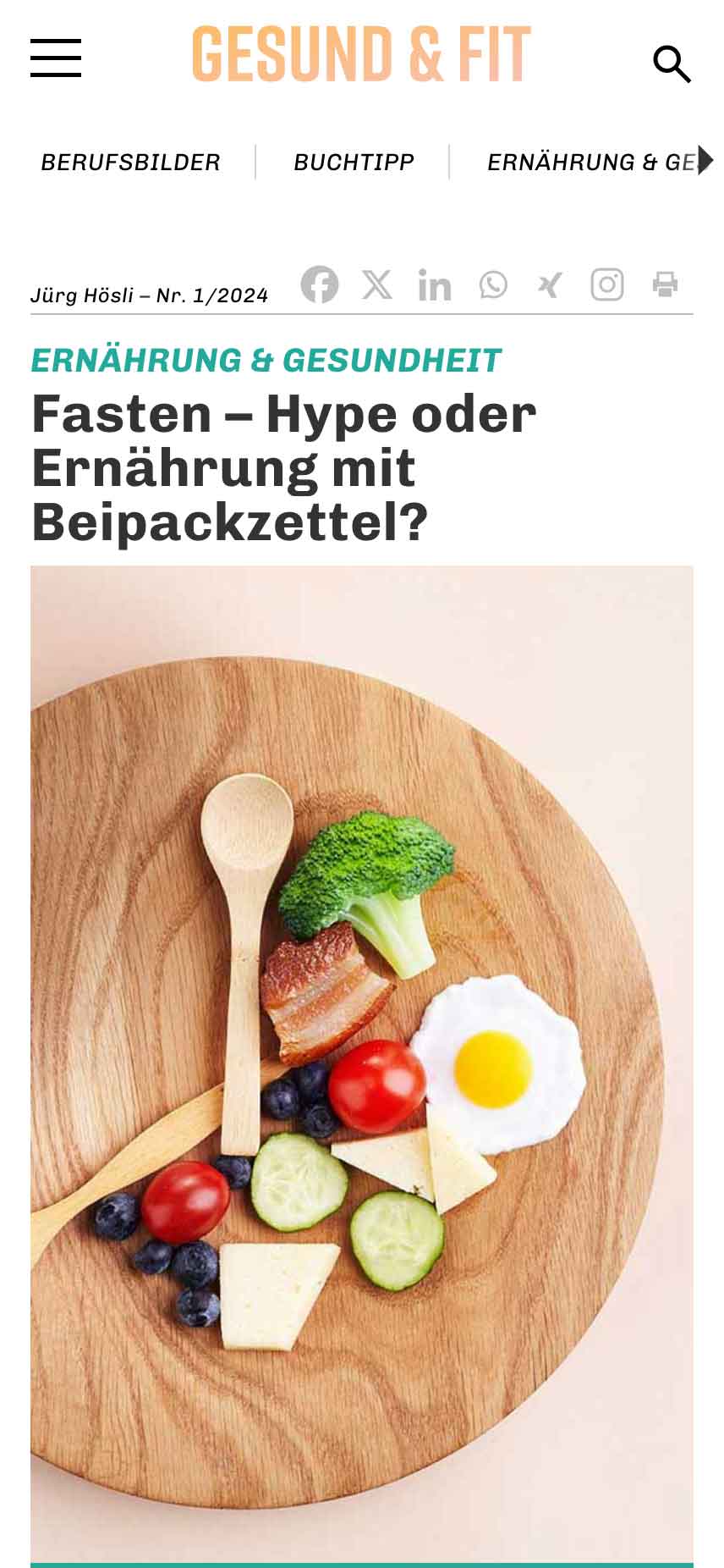 «Gesund & Fit» – redaktionelle Plattform – mobile Ansicht