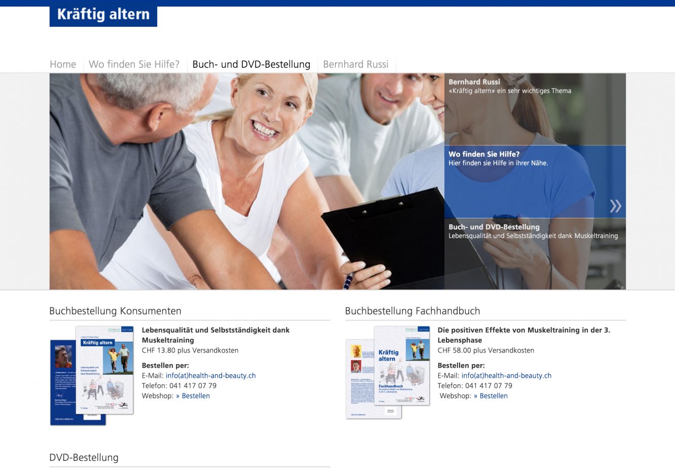 «Kräftig altern» Bereichsauftritt für den SFGV – Desktop-Ansicht