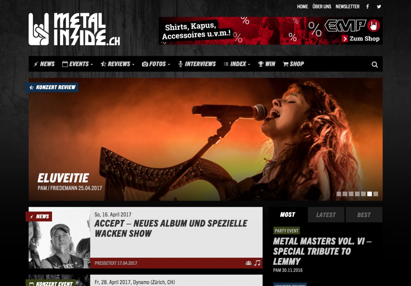 Metalinside Schweizer Metal-Web-Fanzine – Desktop-Ansicht