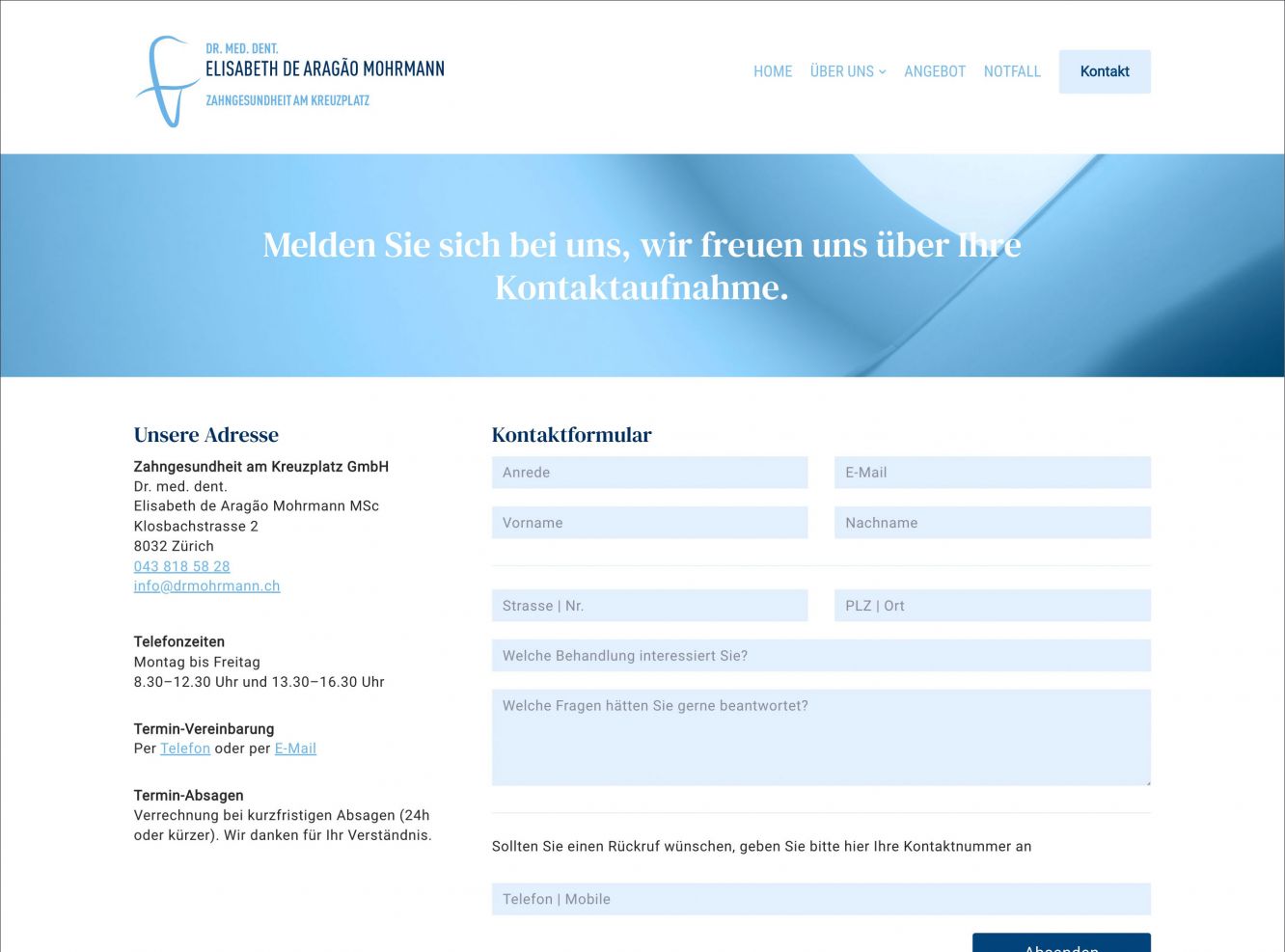 Zahnärztin Dr. med. dent. Elisabeth Mohrmann – Desktop-Ansicht