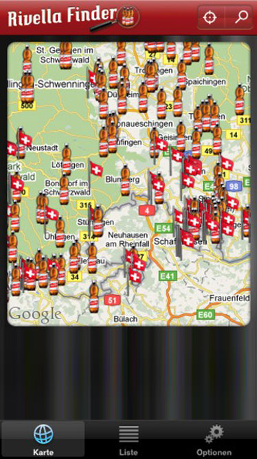 iPhone-App «Rivella Finder» – Ansicht 1