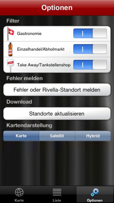 iPhone-App «Rivella Finder» – Ansicht 2