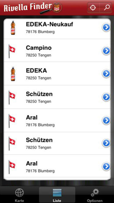 iPhone-App «Rivella Finder» – Ansicht 3