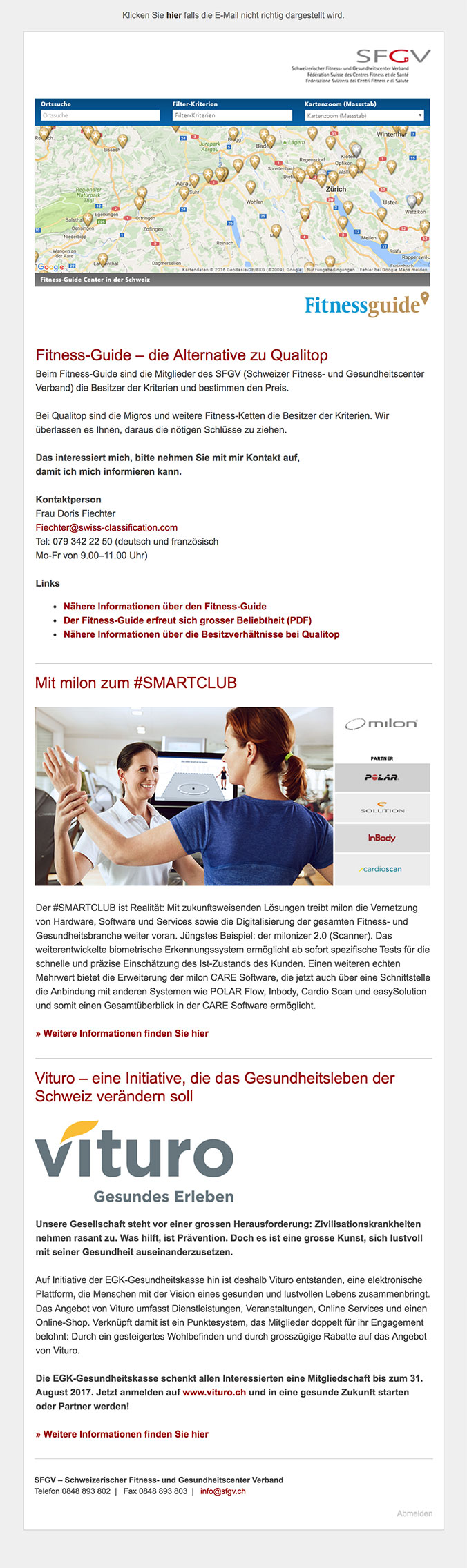 Newsletter-Umgebung SFGV – Desktop-Ansicht