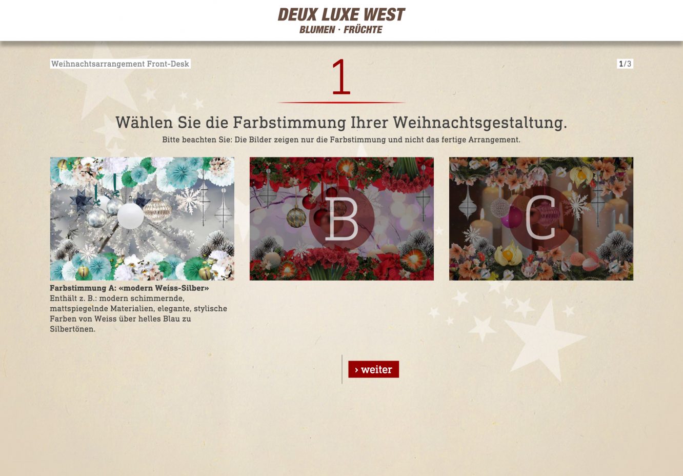 Weihnachts-Arrangement Bestellformular – Desktop-Ansicht