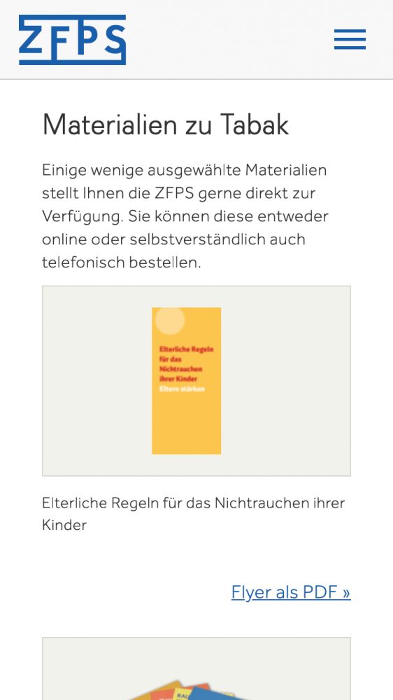 Relaunch des Internetauftritts ZFPS – mobile Ansicht